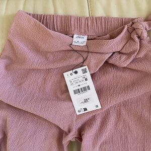 NWT Zara Girls Pink Casual Wide-Leg Bottoms with Wrap Tie-Waist